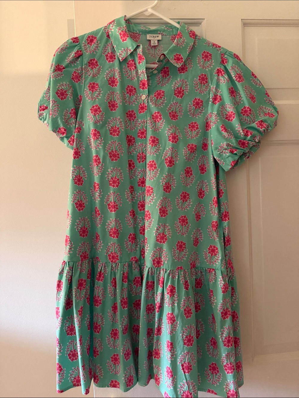 J. Crew Girls Mint Green Dress with Pink Floral Motif